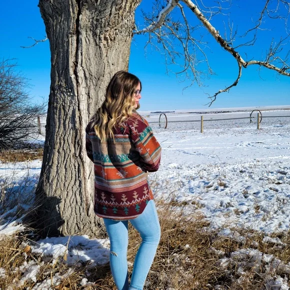 Red Wine Aztec Shacket - Picture 3 of 7